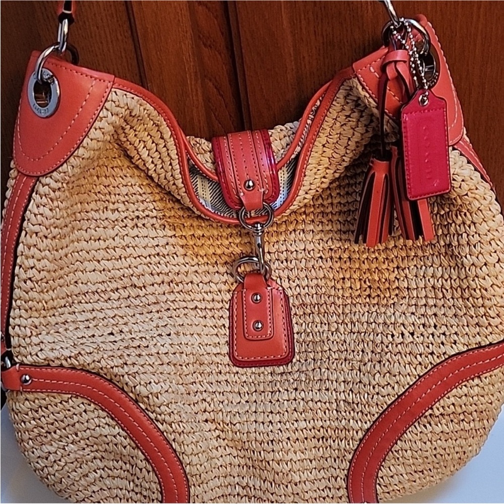 Coach Hobo Slouch Straw Shoulder Bag